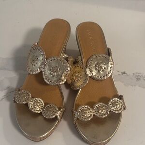 Jack Rogers Metallic Gold Leather Slide Sandals with Stitched Medallions